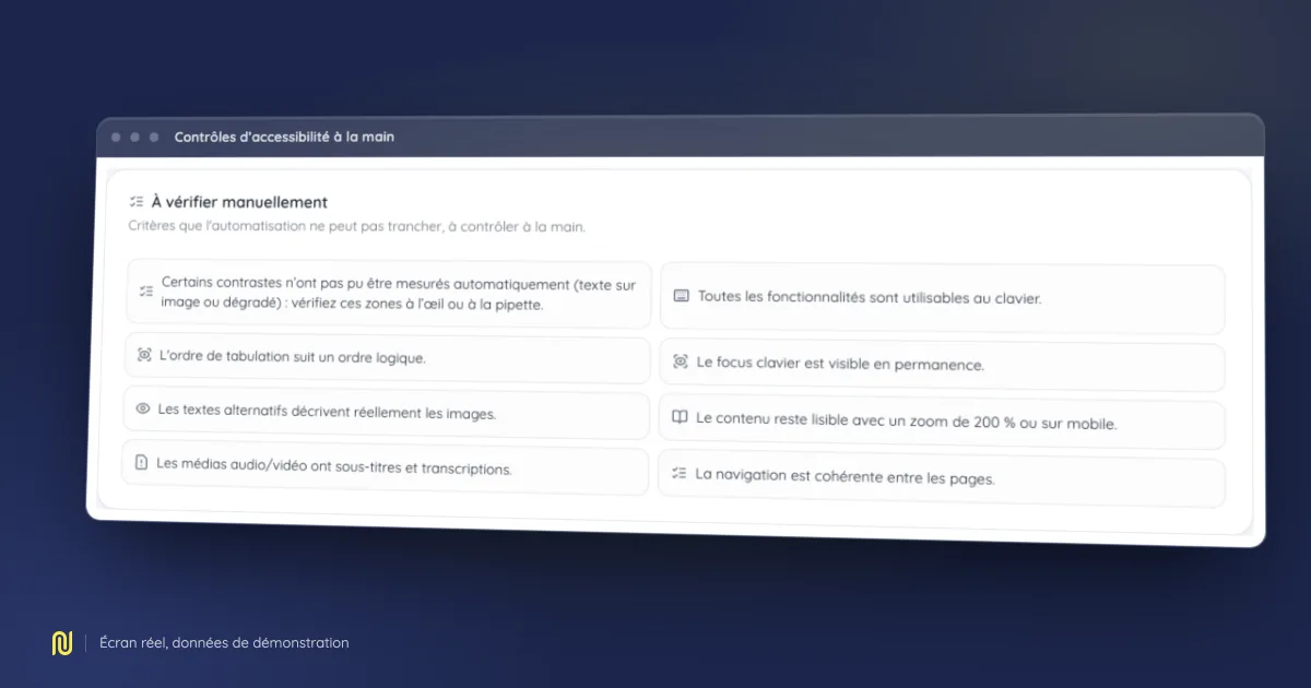 Capture de l’écran Contrôles d’accessibilité à la main de NessFlow, sur un jeu de démonstration.