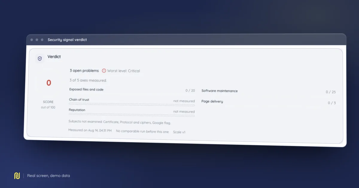 Screenshot of the Security signal verdict screen in NessFlow, on a demo dataset.