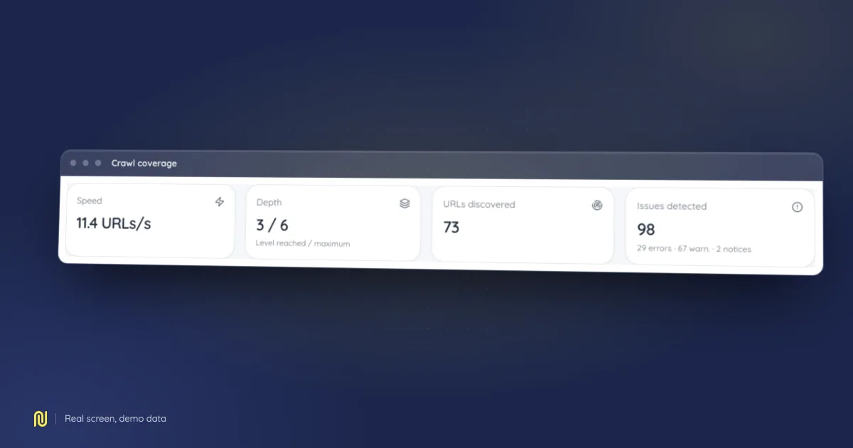 Screenshot of the Crawl coverage screen in NessFlow, on a demo dataset.