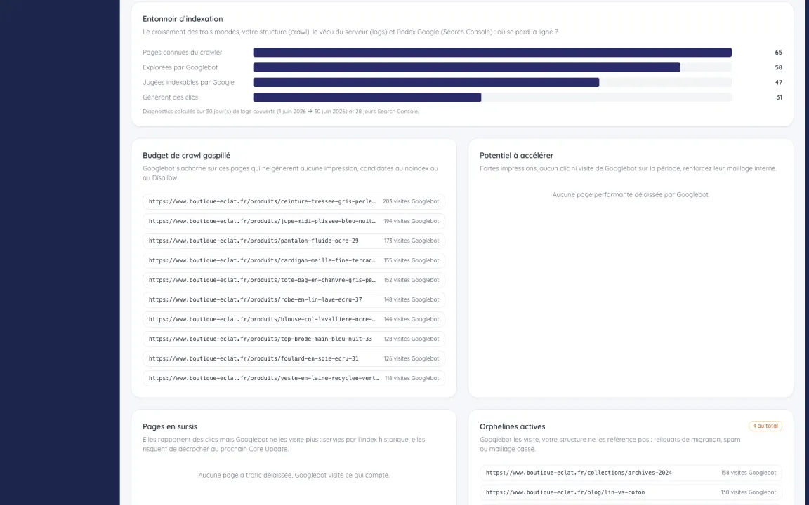 Croisement crawl, logs et Search Console